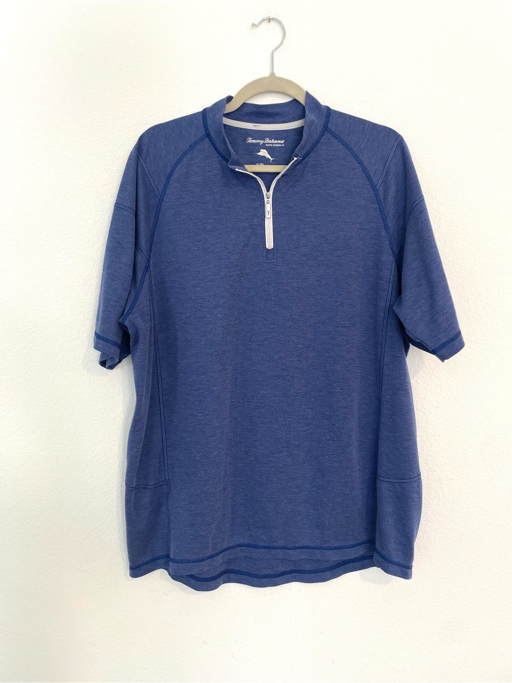 Tommy Bahama Men's Heather Navy Short-Sleeve Quarter-Zip Pullover